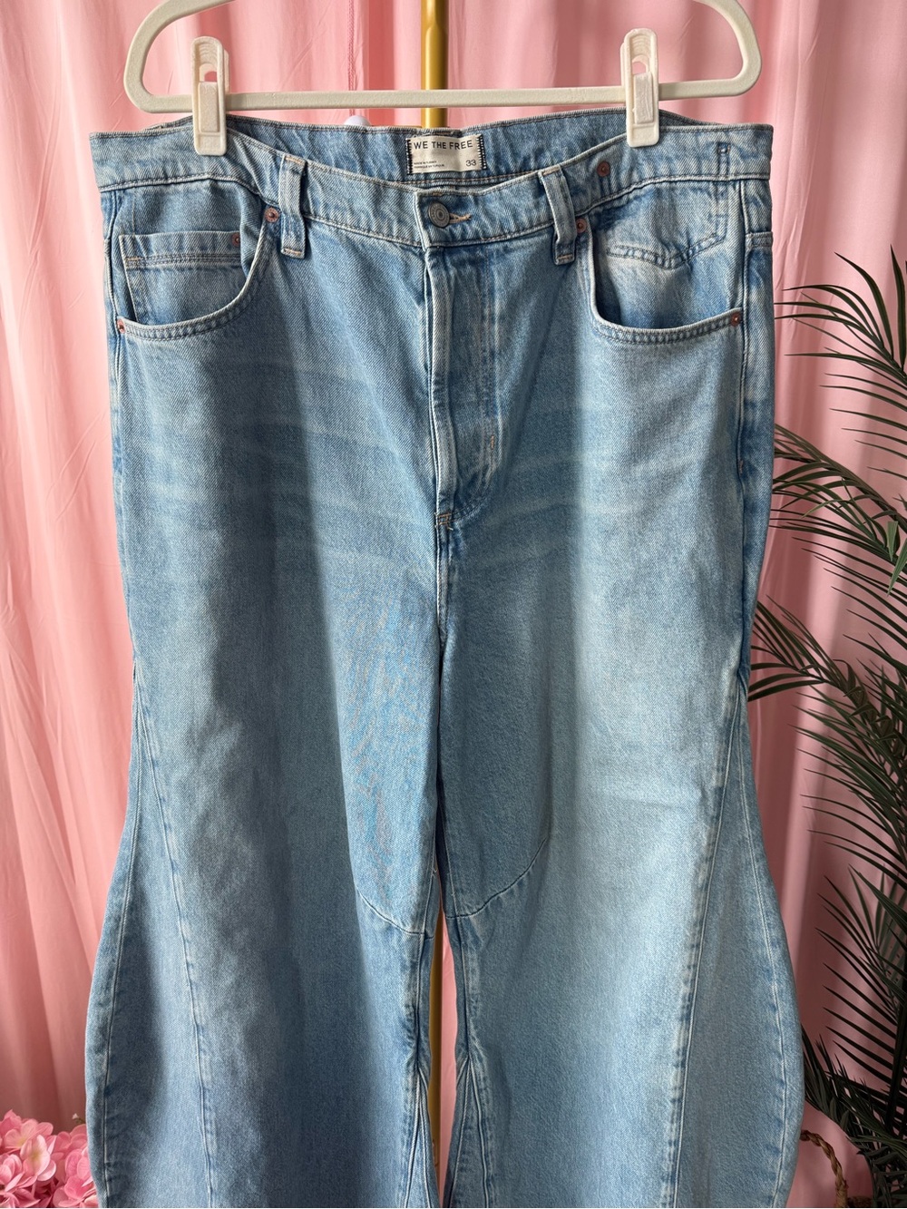 Free People We the Free Eden High Rise Slouchy Denim Jeans Light Blue Flare 33 - Picture 4 of 9